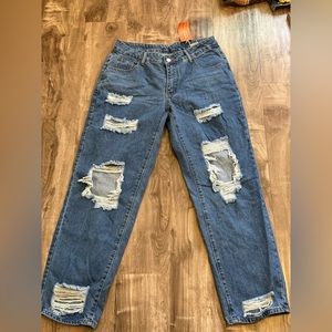 NEW with Tags Classic Blue Denim Distressed Boyfriend Jeans